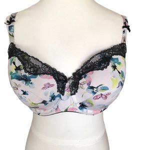 WOMENS CACIQUE FLORAL AND BLACK LACE BRA SIZE 40DD